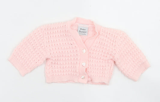 Bebe Bonito Girls Pink  Acrylic Cardigan Jumper Size 3-6 Months  Button