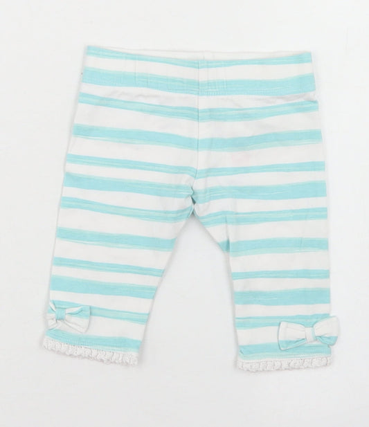 Disney Baby Girls Blue Striped Cotton Capri Leggings Size 0-3 Months