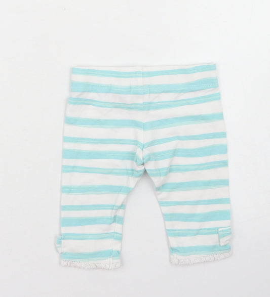 Disney Baby Girls Blue Striped Cotton Capri Leggings Size 0-3 Months