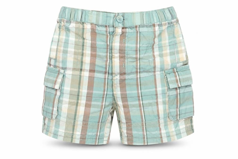 George Boys Blue Plaid Cotton Cropped Trousers Size 3-6 Months  Button