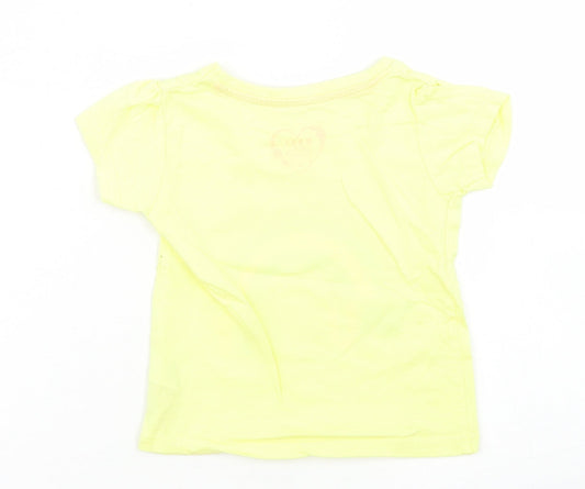 Primark Girls Yellow  Cotton Basic T-Shirt Size 9-12 Months Crew Neck  - Rainbow