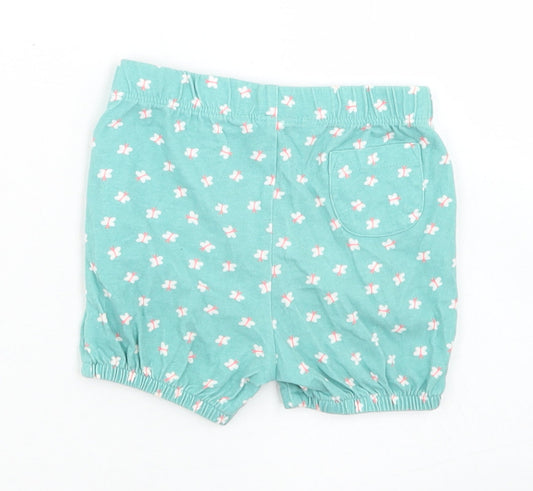 John Lewis Girls Blue Floral Cotton Cropped Trousers Size 3-6 Months   - Elasticated Cuff
