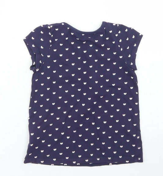 H&M Girls Blue Polka Dot Cotton Basic T-Shirt Size 4-5 Years Crew Neck  - Butterfly Print