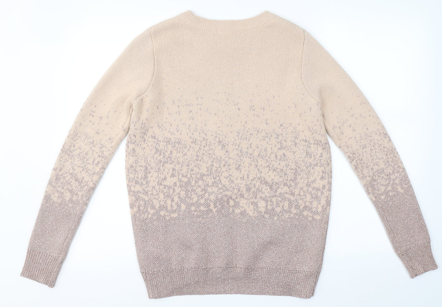 H&M Womens Beige Round Neck Geometric Acrylic Pullover Jumper Size S