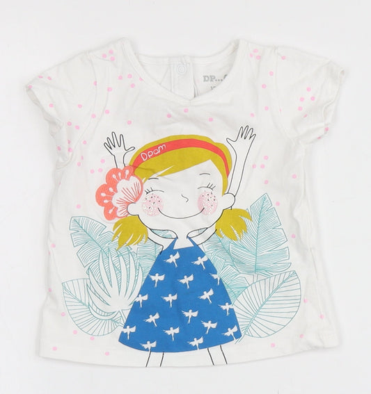 DP... am Girls White Spotted Cotton Pullover T-Shirt Size 9-12 Months Round Neck  - Flowers