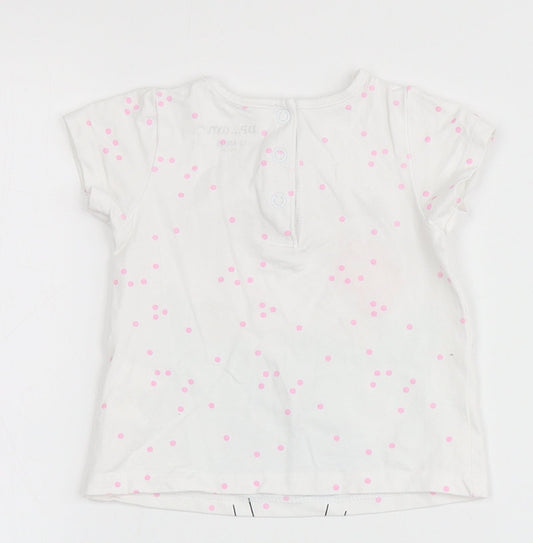 DP... am Girls White Spotted Cotton Pullover T-Shirt Size 9-12 Months Round Neck  - Flowers