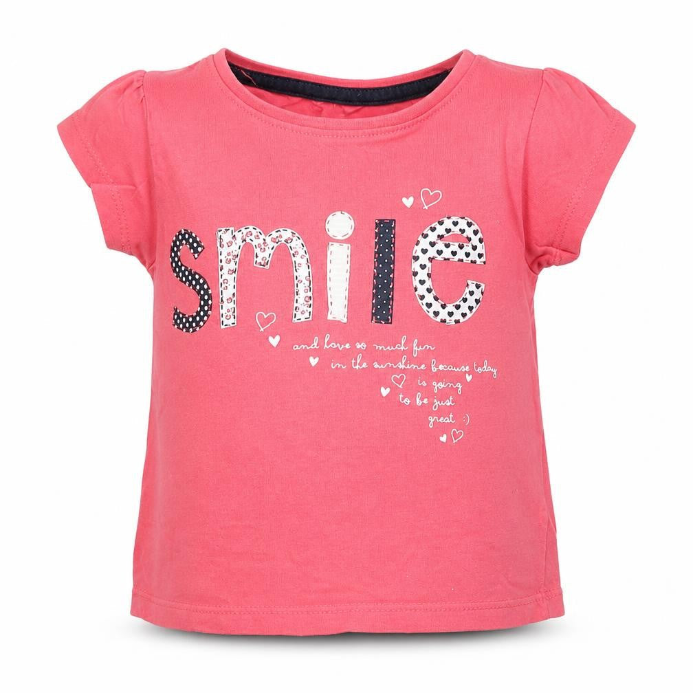 Primark Girls Pink  100% Cotton Basic T-Shirt Size 12-18 Months Round Neck  - Smile