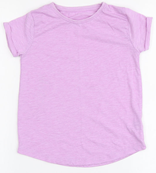 Dunnes Stores Girls Purple  Polyester Basic T-Shirt Size 7-8 Years Round Neck
