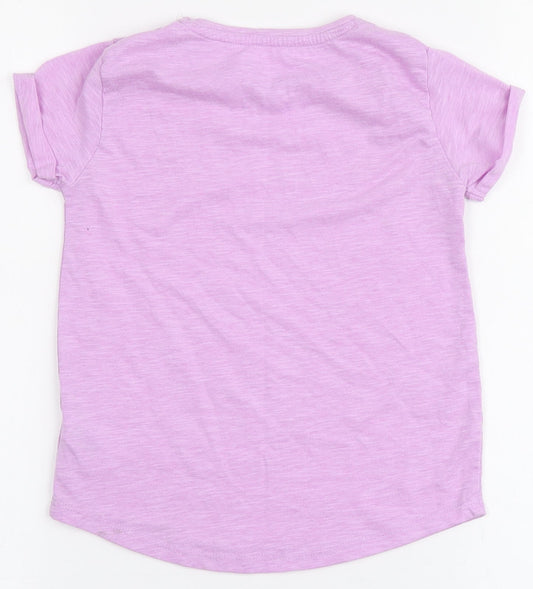 Dunnes Stores Girls Purple  Polyester Basic T-Shirt Size 7-8 Years Round Neck