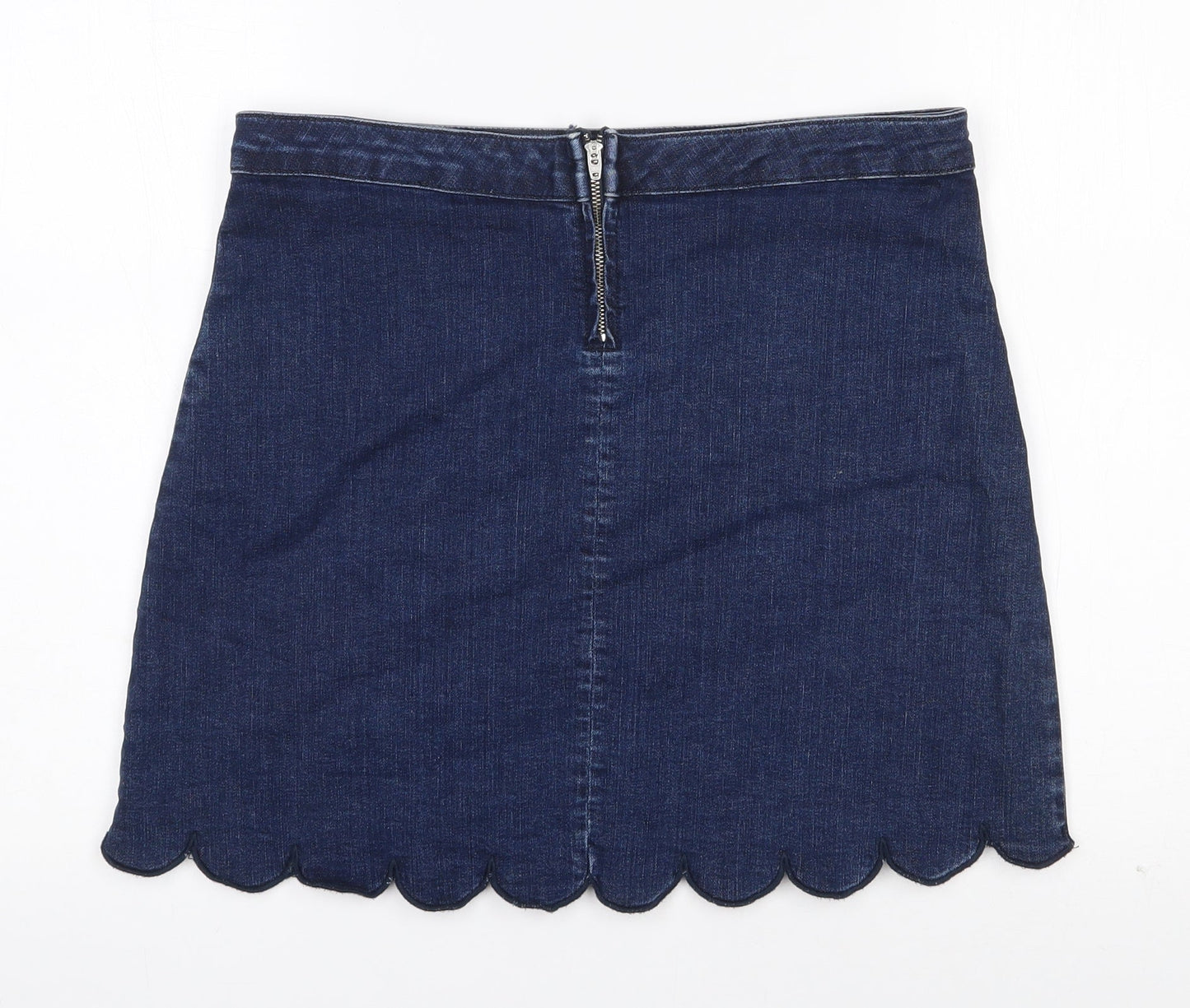 Savida  Womens Blue  Cotton A-Line Skirt Size 51 in   Zip - Scalloped Hem