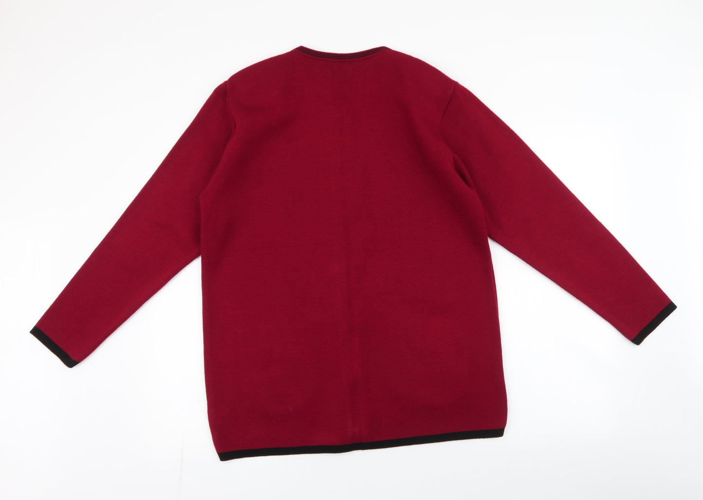 Roman Originals Womens Red Round Neck Floral Acrylic Cardigan Jumper Size S