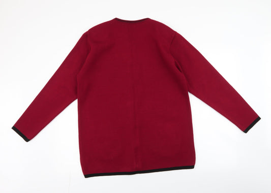 Roman Originals Womens Red Round Neck Floral Acrylic Cardigan Jumper Size S