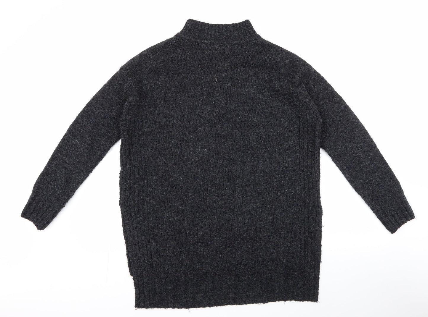 New Look Womens Grey High Neck  Acrylic Pullover Jumper Size 10   - slit sides