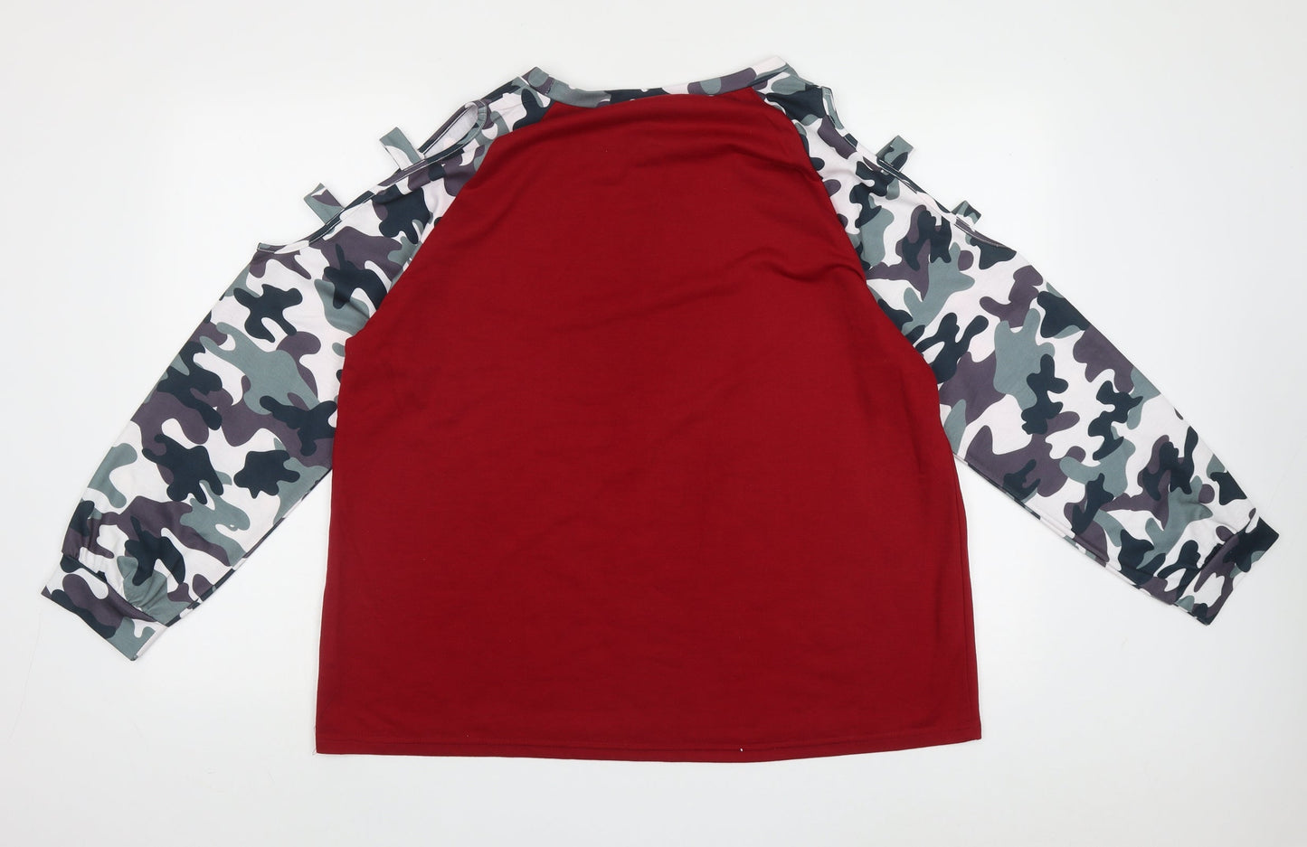 sein Womens Red Crew Neck Camouflage Polyester Pullover Jumper Size XL   - Cold Shoulder