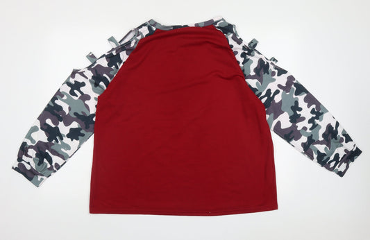 sein Womens Red Crew Neck Camouflage Polyester Pullover Jumper Size XL   - Cold Shoulder