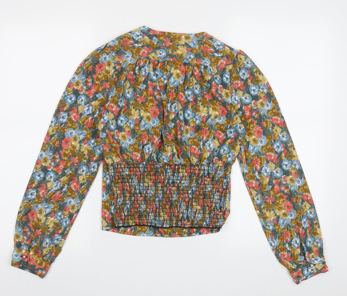 In Vogue Womens Multicoloured Floral Polyester Cropped Blouse Size S V-Neck