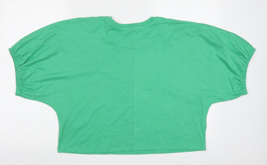 Zara Womens Green  Cotton Cropped T-Shirt Size S Crew Neck