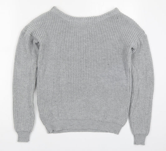 Missguided Womens Grey Round Neck  Acrylic Pullover Jumper Size S