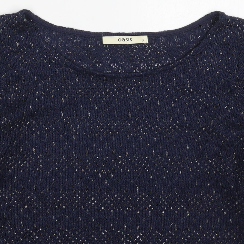 Oasis Womens Blue Round Neck  Acrylic Pullover Jumper Size S