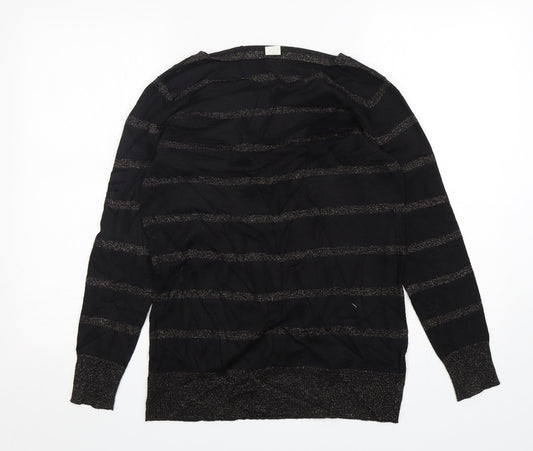 New Look Womens Black V-Neck Striped Acrylic Pullover Jumper Size 14