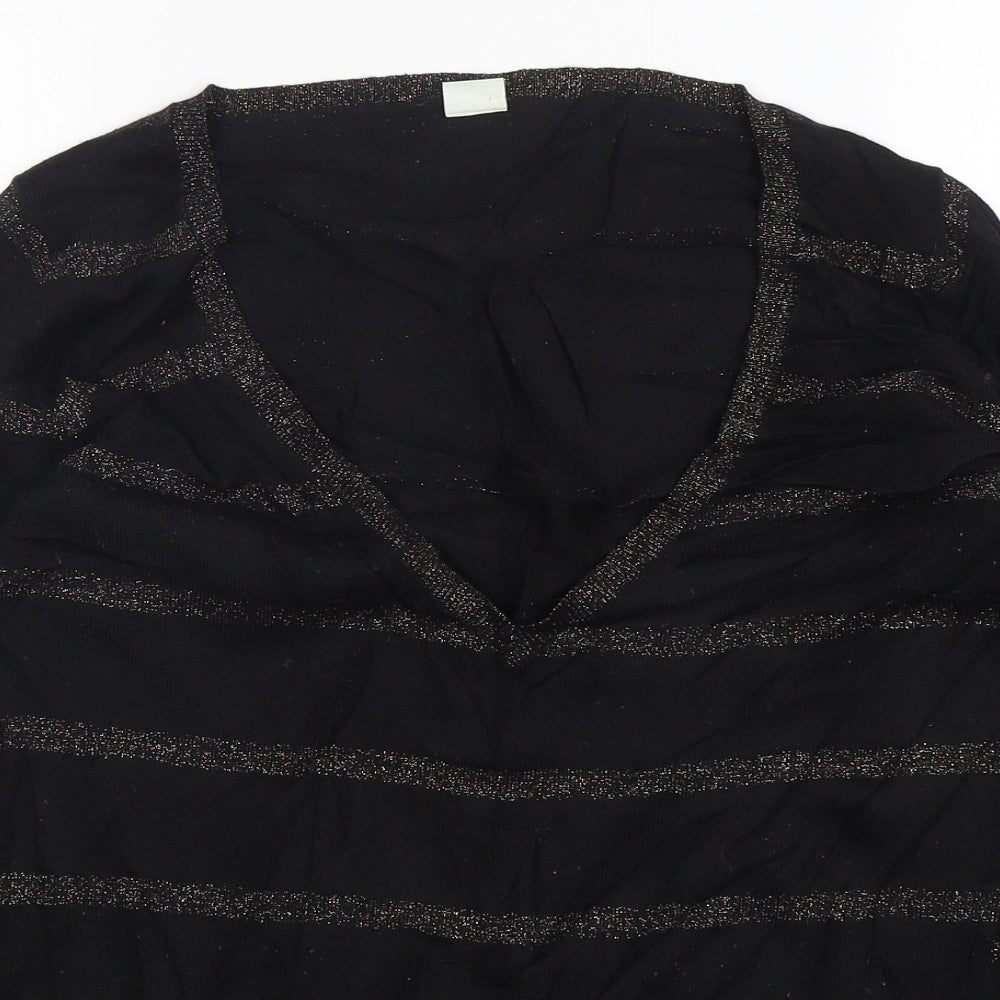 New Look Womens Black V-Neck Striped Acrylic Pullover Jumper Size 14