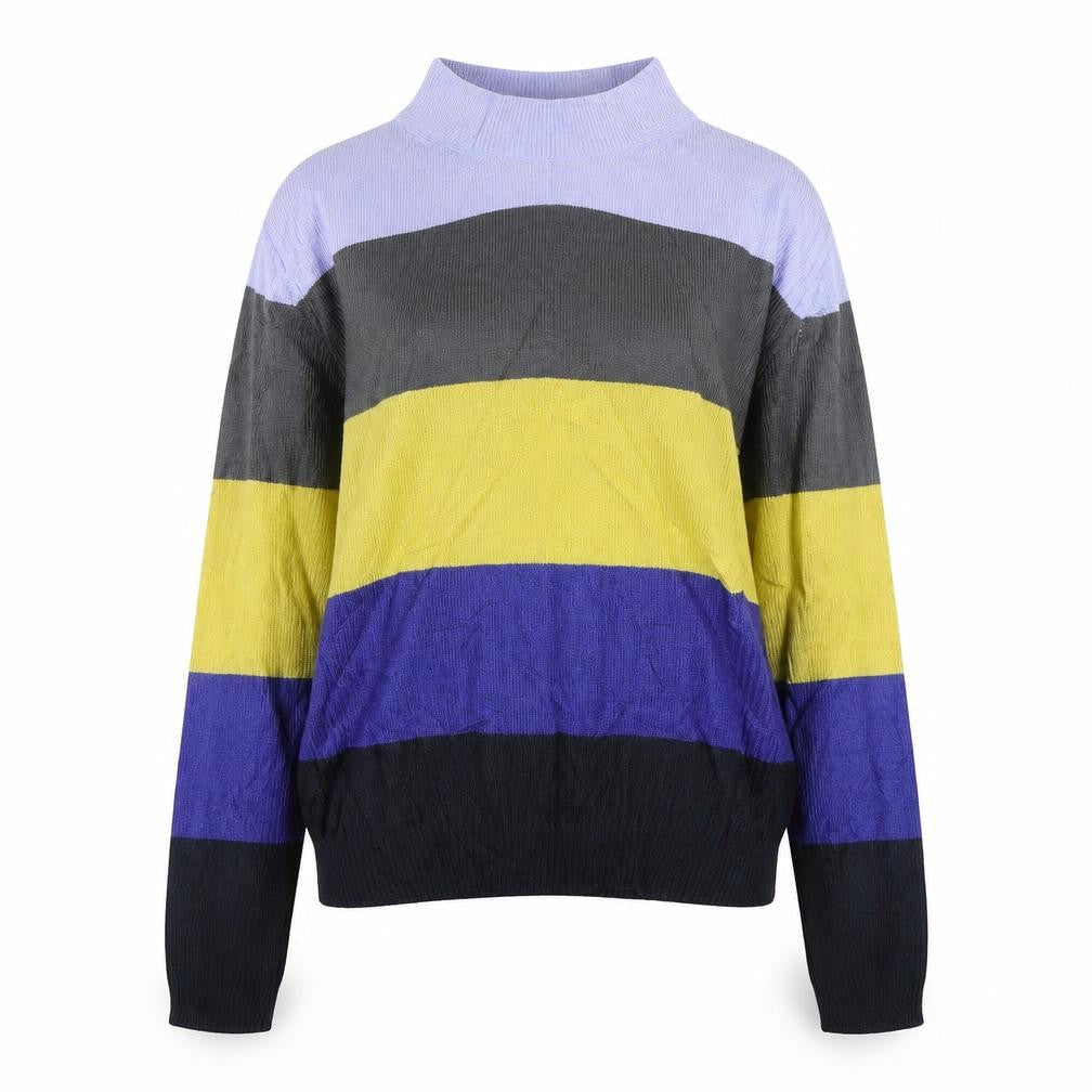 M&S Womens Multicoloured Mock Neck Striped Acrylic Pullover Jumper Size 10
