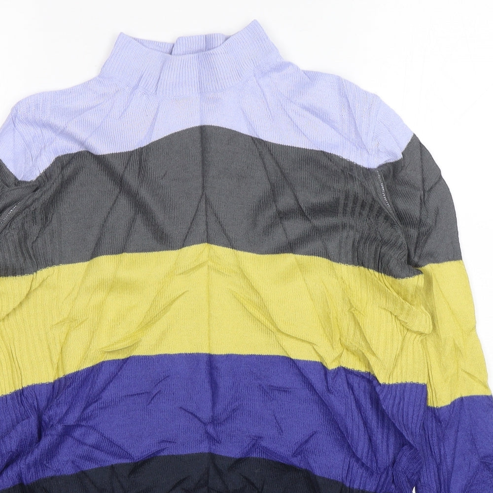 M&S Womens Multicoloured Mock Neck Striped Acrylic Pullover Jumper Size 10
