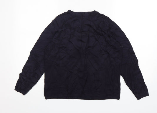M&S Womens Blue Round Neck Floral Viscose Pullover Jumper Size 14