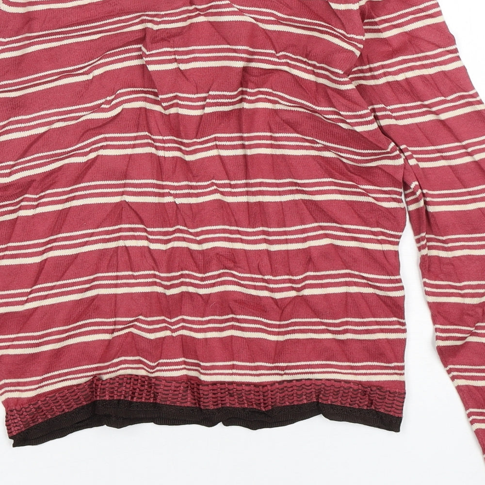 Per Una  Womens Pink Round Neck Striped Cotton Pullover Jumper Size 10