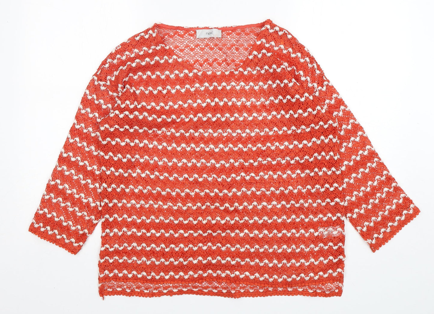 NEXT Womens Orange Round Neck Striped Polyester Pullover Jumper Size 12