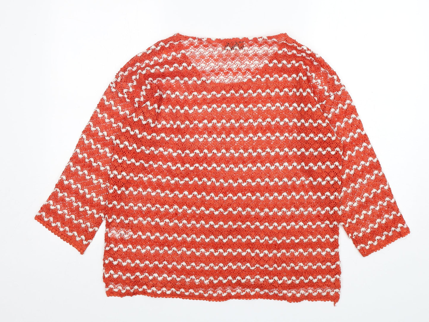 NEXT Womens Orange Round Neck Striped Polyester Pullover Jumper Size 12
