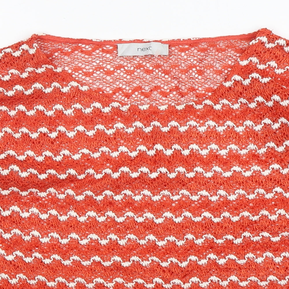 NEXT Womens Orange Round Neck Striped Polyester Pullover Jumper Size 12