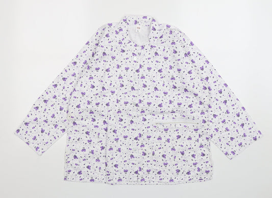 Preworn  Womens Multicoloured Floral Cotton Basic Button-Up Size L Round Neck