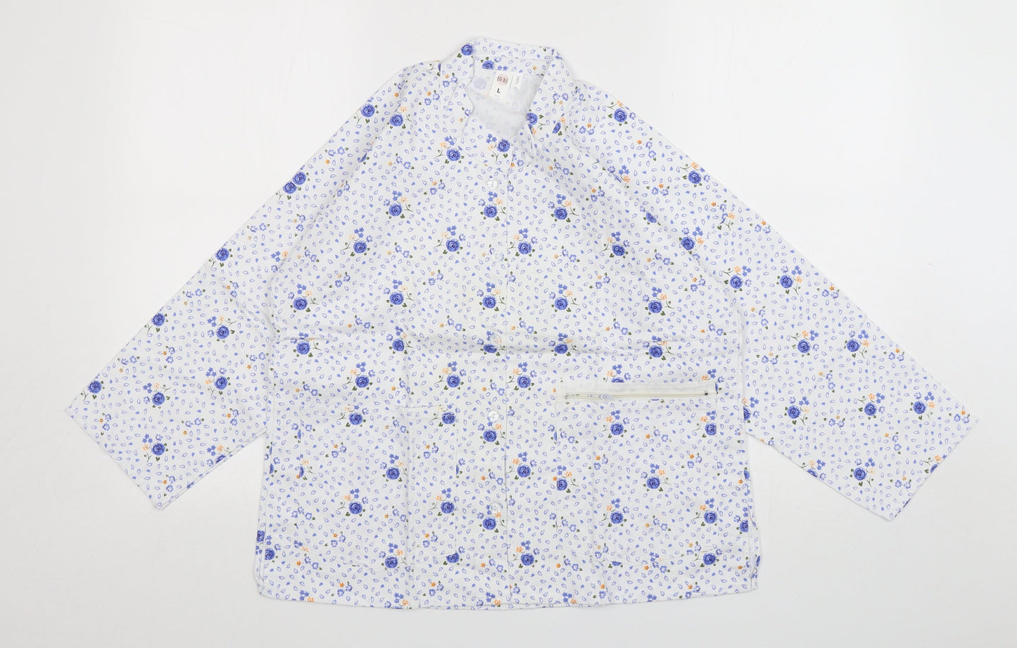 Preworn  Womens Multicoloured Floral Cotton Basic Button-Up Size L Round Neck