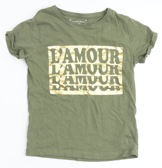 Primark Girls Green  100% Cotton Basic T-Shirt Size 7-8 Years Round Neck  - L'Amour