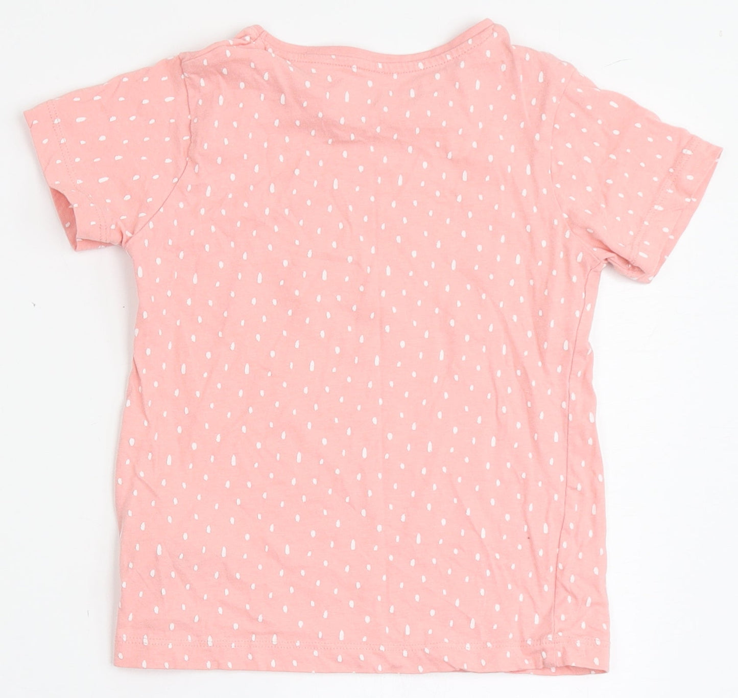 Primark Girls Pink Polka Dot 100% Cotton Basic T-Shirt Size 6-7 Years Round Neck  - Smile