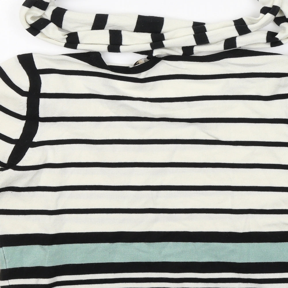 Principles Womens Multicoloured Round Neck Striped Acrylic Pullover Jumper Size 12   - scarf attatched