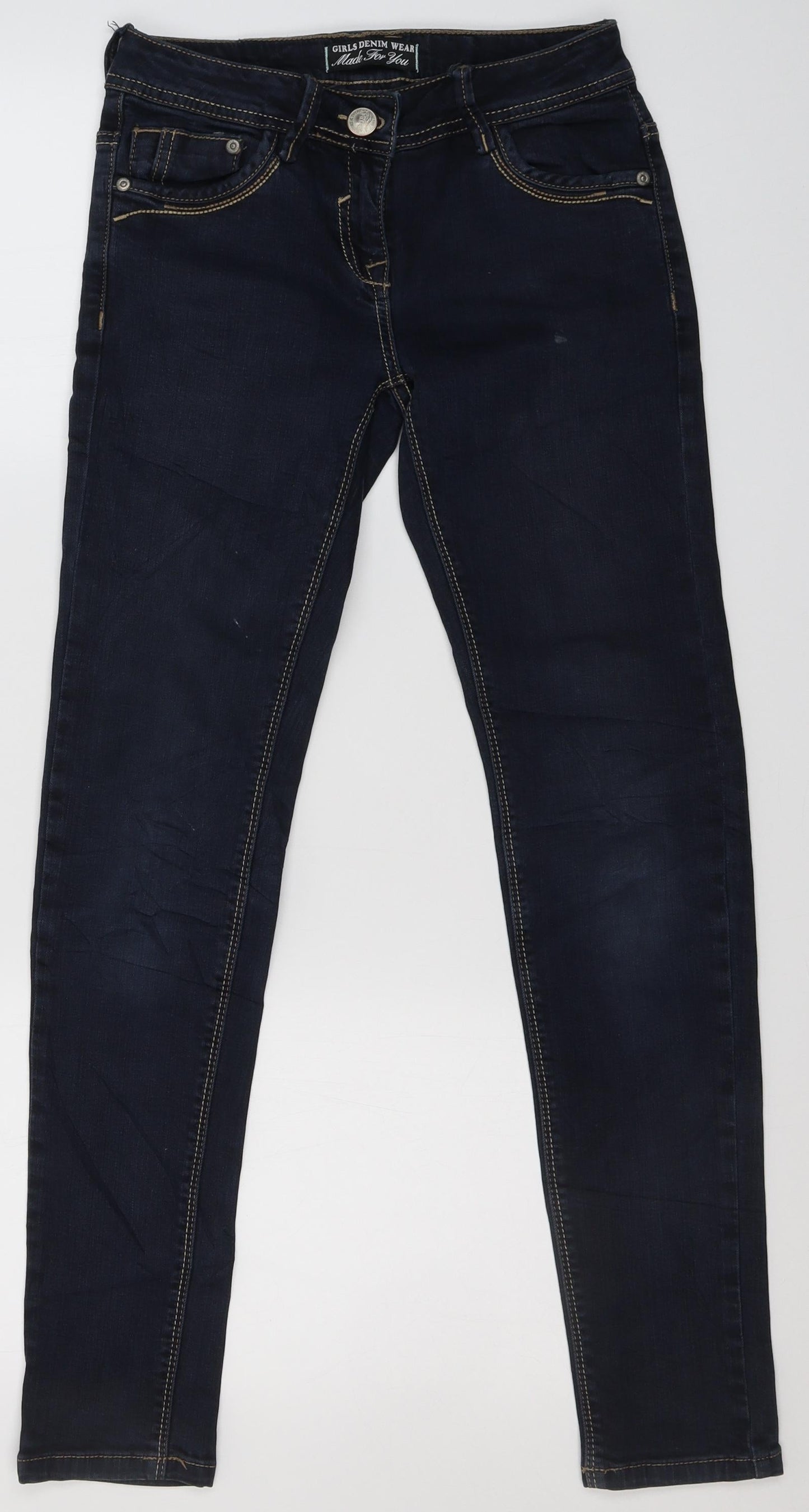 Here + There Girls Blue  Cotton Skinny Jeans Size 12-13 Years  Regular Zip
