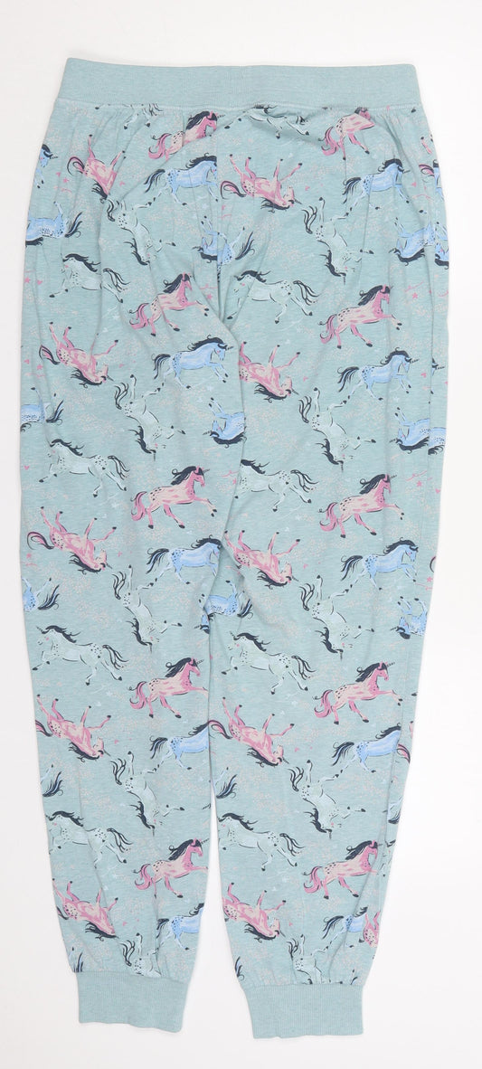 Marks and Spencer Womens Blue  Cotton Trousers  Size 12 L30 in Regular  - Unicorns