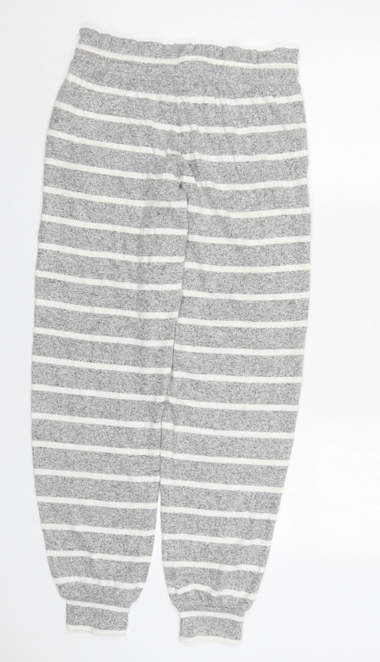 Marks and Spencer Womens Grey Striped Viscose Trousers Size 8 L30 in Regular Drawstring - Loungewear