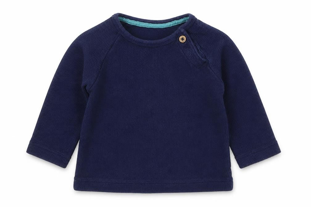 Marks and Spencer Boys Blue  Cotton Basic T-Shirt Size 3-6 Months Crew Neck Button
