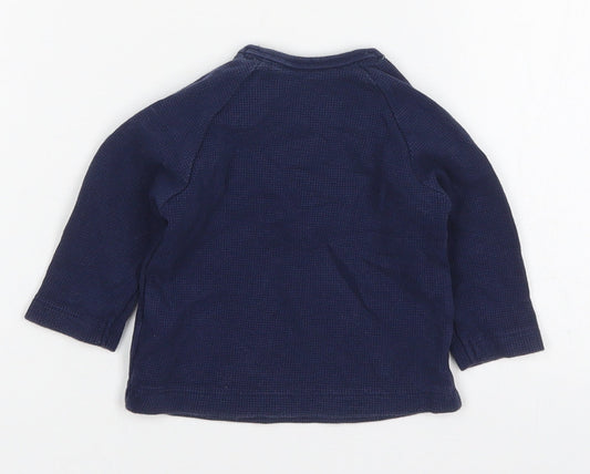 Marks and Spencer Boys Blue  Cotton Basic T-Shirt Size 3-6 Months Crew Neck Button