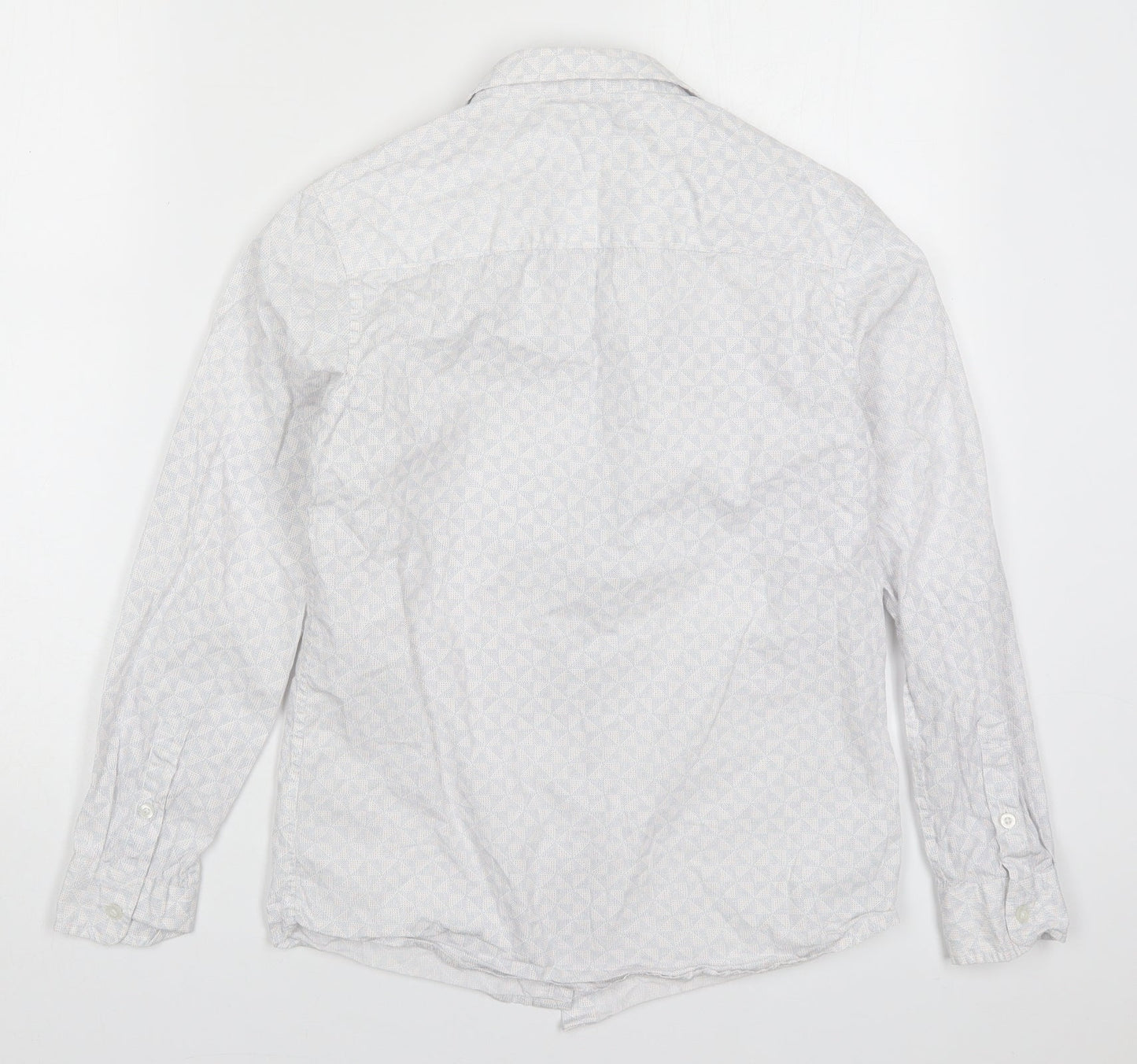 Marks and Spencer Boys White Geometric Cotton Basic Button-Up Size 12-13 Years Collared Button