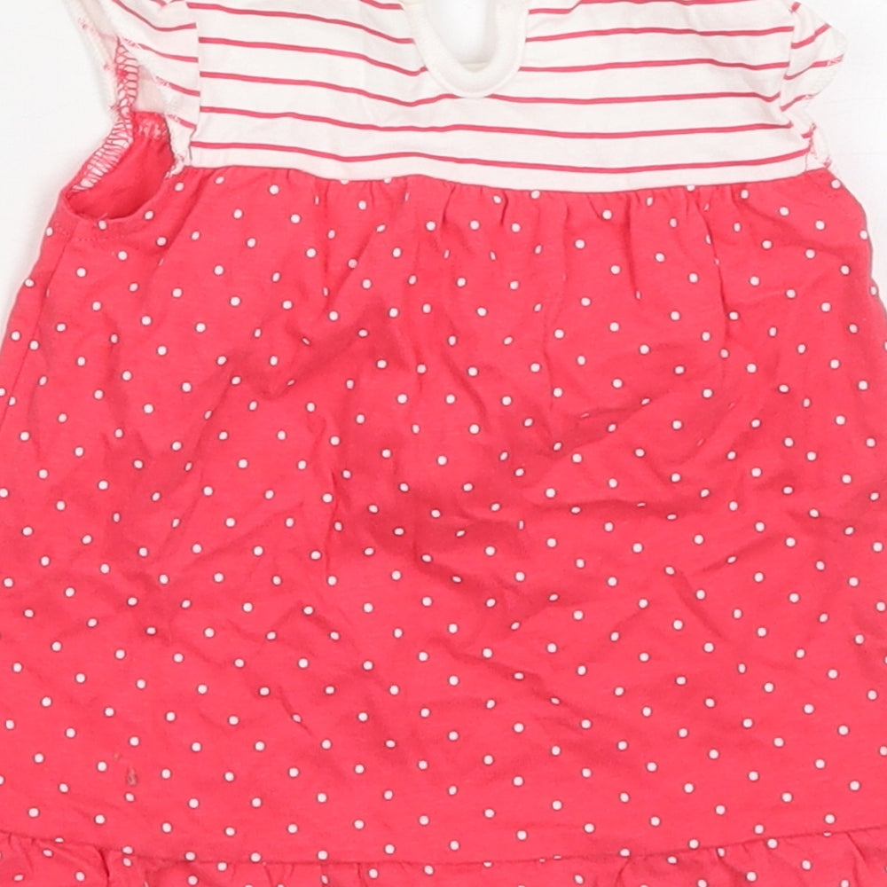 George Girls Pink Polka Dot Cotton A-Line  Size 6-9 Months  Round Neck Button - Striped