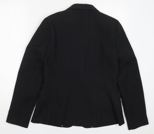 Bay Womens Black Striped Polyester Jacket Suit Jacket Size 14