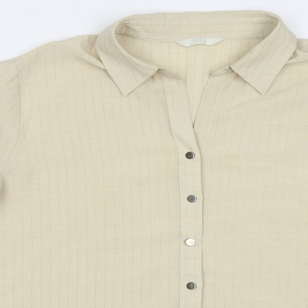 Marks and Spencer Womens Yellow Striped Polyester Basic Button-Up Size 14 Collared