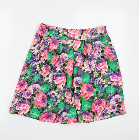 River Island Womens Multicoloured Floral Polyester A-Line Skirt Size 10   Zip