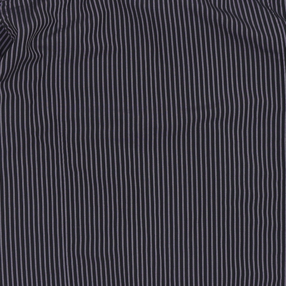 REMUS Mens Purple Striped Polyester  Button-Up Size M Collared Button