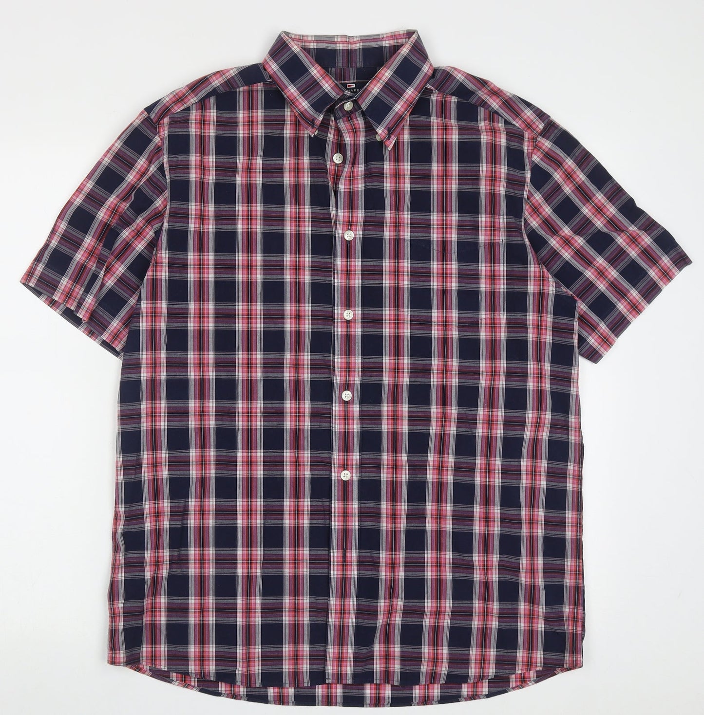 Blue Harbour Mens Blue Check Cotton  Button-Up Size M Collared Button