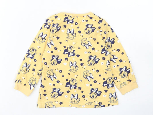 George Girls Yellow Spotted Cotton Basic T-Shirt Size 9-12 Months Crew Neck  - Minnie Mouse & Daisy Duck